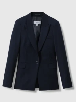 Marineblauw - Reiss Gabi maatsnit-kostuumblazer met enkele knoopsluiting