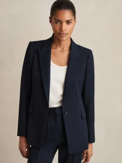 Marineblauw - Reiss Gabi maatsnit-kostuumblazer met enkele knoopsluiting