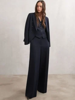 Marineblauw - Reiss Gabi Wide-Leg Suit Trousers