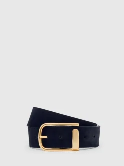 Marineblauw - Reiss Iyla leren riem met halve gesp