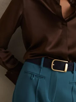 Marineblauw - Reiss Iyla leren riem met halve gesp