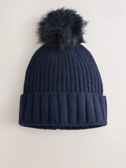 Marineblauw - Rib Knit Pom Hat
