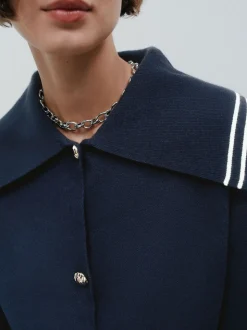 Marineblauw - Sailor Collar Cardigan