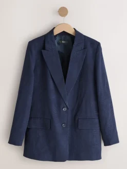 Marineblauw - Satin Jacquard Single Breasted Blazer