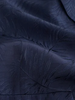 Marineblauw - Satin Jacquard Single Breasted Blazer