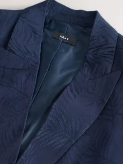 Marineblauw - Satin Jacquard Single Breasted Blazer