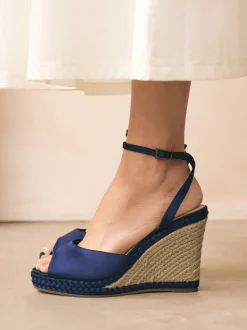 Marineblauw - Satin Plaited Wedge Heels