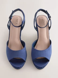 Marineblauw - Satin Plaited Wedge Heels