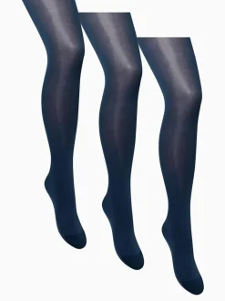 Marineblauw - Set van drie 40 denier ondoorschijnende panty's