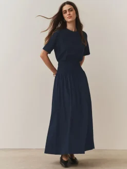Marineblauw - Shirred Maxi Skirt