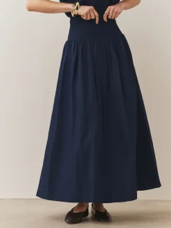 Marineblauw - Shirred Maxi Skirt
