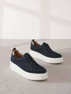Marineblauw - Signature leren instapsneakers met dikke zool en plateauzool