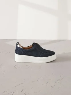 Marineblauw - Signature leren instapsneakers met dikke zool en plateauzool