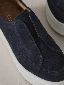 Marineblauw - Signature leren instapsneakers met dikke zool en plateauzool