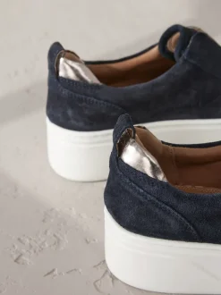 Marineblauw - Signature leren instapsneakers met dikke zool en plateauzool