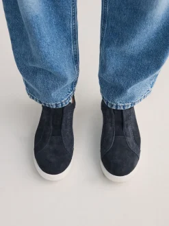 Marineblauw - Signature Premium Leather Laceless Slip-On Trainers