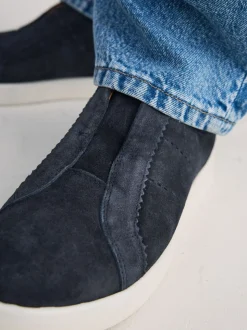 Marineblauw - Signature Premium Leather Laceless Slip-On Trainers
