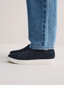 Marineblauw - Signature Premium Leather Laceless Slip-On Trainers
