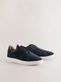 Marineblauw - Signature Premium Leather Laceless Slip-On Trainers