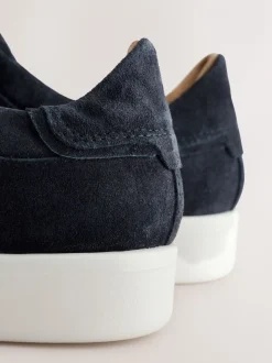 Marineblauw - Signature Premium Leather Laceless Slip-On Trainers