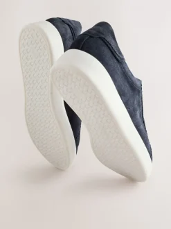 Marineblauw - Signature Premium Leather Laceless Slip-On Trainers