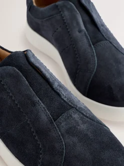 Marineblauw - Signature Premium Leather Laceless Slip-On Trainers