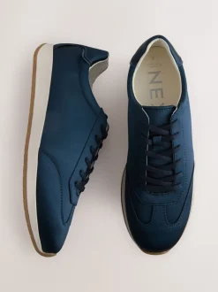Marineblauw - Slim Satijn Vetersluiting Joggingbroeken Trainers