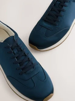 Marineblauw - Slim Satijn Vetersluiting Joggingbroeken Trainers