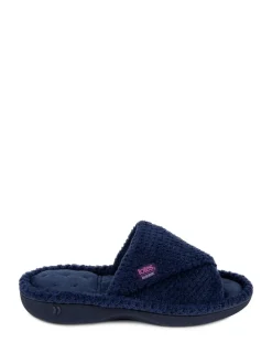 Marineblauw - Totes - Isotoner Popcorn Turnover pantoffels met open neus voor dames