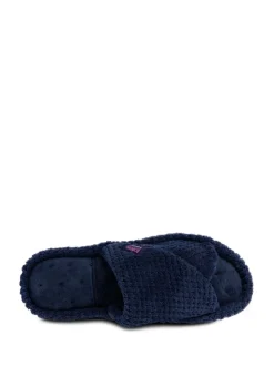 Marineblauw - Totes - Isotoner Popcorn Turnover pantoffels met open neus voor dames