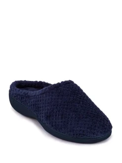 Marineblauw - Totes Isotoner Popcorn pantoffelmuiltjes van badstof