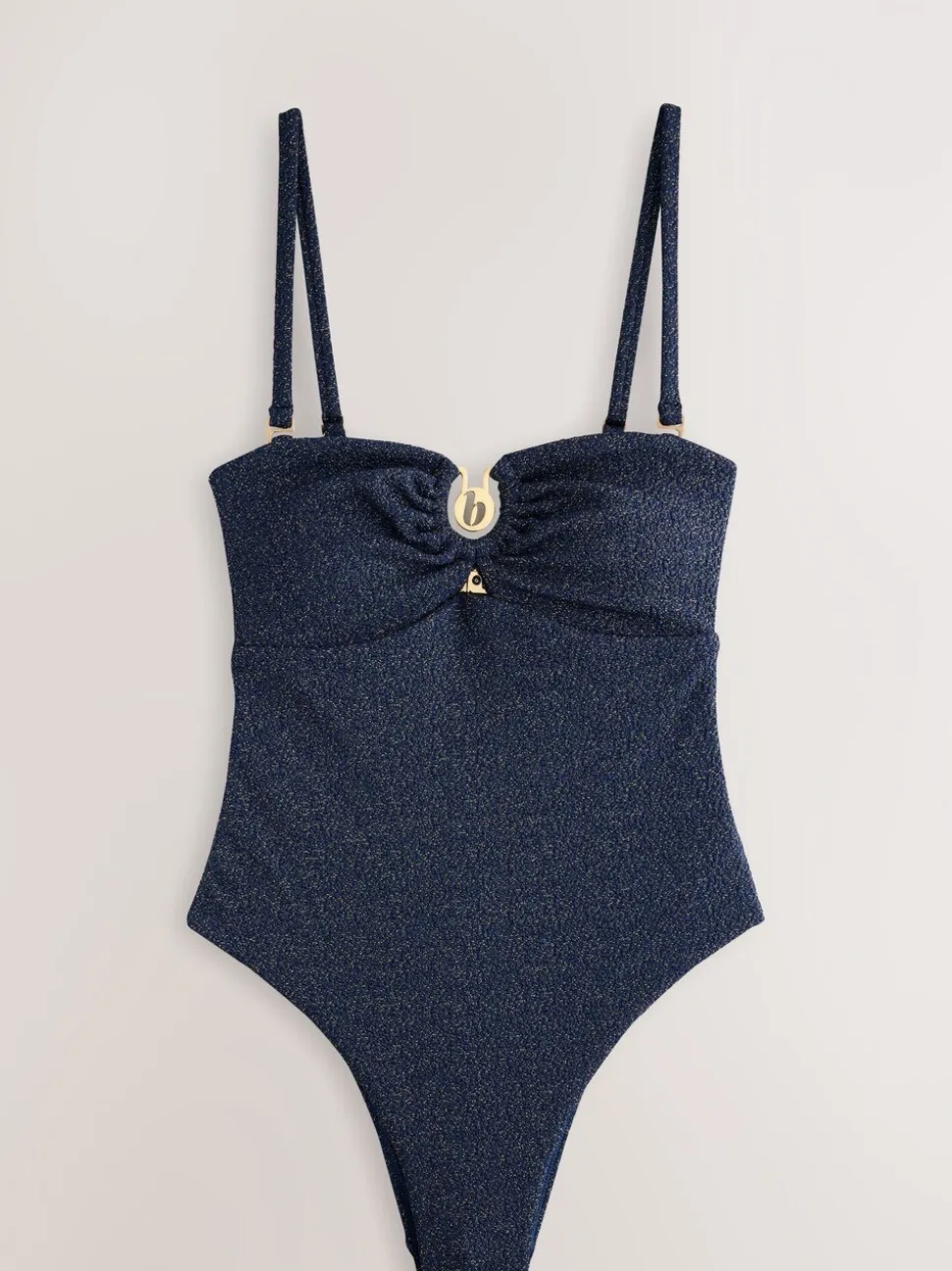 Marineblauw - Zwempak met buikcontrole en gestructureerde glitterbandeau