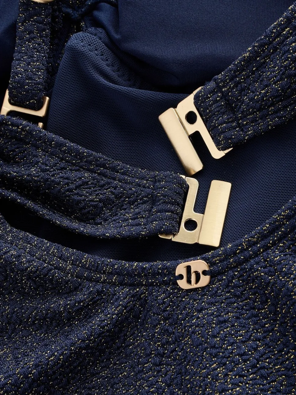 Marineblauw - Zwempak met buikcontrole en gestructureerde glitterbandeau