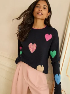 Marineblauw diverse - Love & Roses Animal Hart Trui