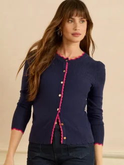 Marineblauw en roze geschulpt - Love & Roses gebreid vest