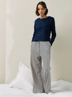 Marineblauw geo - Geribbelde pyjama met lange mouwen