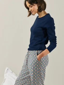 Marineblauw geo - Geribbelde pyjama met lange mouwen