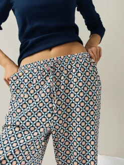 Marineblauw geo - Geribbelde pyjama met lange mouwen