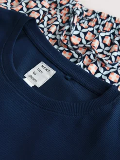 Marineblauw geo - Geribbelde pyjama met lange mouwen