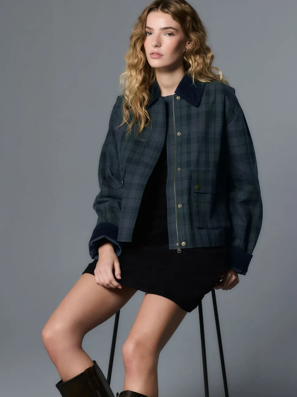 Marineblauw geruit - Hertiage Cord Collar Jacket