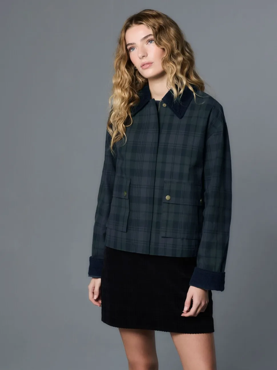 Marineblauw geruit - Hertiage Cord Collar Jacket
