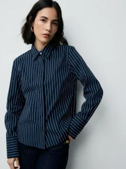 Marineblauw gestreept - Fitted Stretch Essential Long Sleeve Shirt