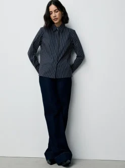 Marineblauw gestreept - Fitted Stretch Essential Long Sleeve Shirt