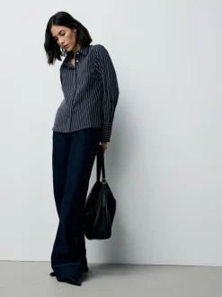 Marineblauw gestreept - Fitted Stretch Essential Long Sleeve Shirt