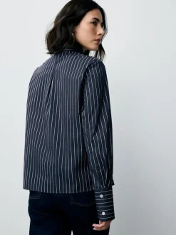 Marineblauw gestreept - Fitted Stretch Essential Long Sleeve Shirt