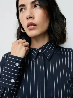 Marineblauw gestreept - Fitted Stretch Essential Long Sleeve Shirt