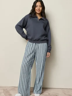 Marineblauw gestreept - Half Zip Sweatshirt and Flannel Pyjamas Set