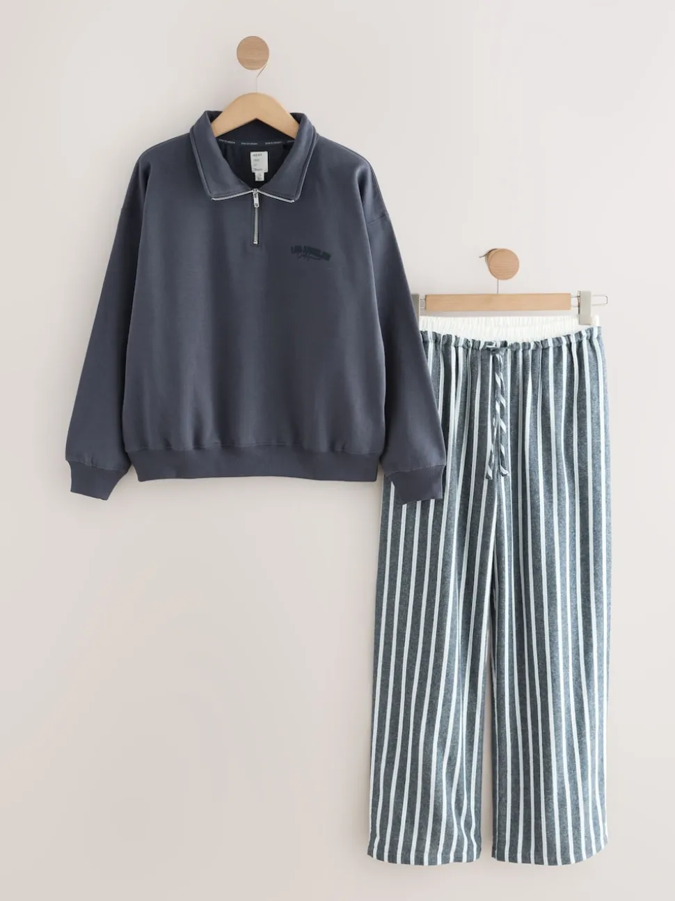 Marineblauw gestreept - Half Zip Sweatshirt and Flannel Pyjamas Set