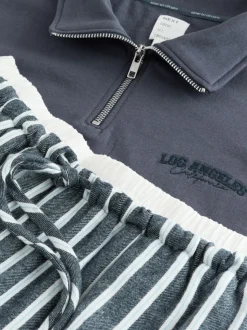 Marineblauw gestreept - Half Zip Sweatshirt and Flannel Pyjamas Set