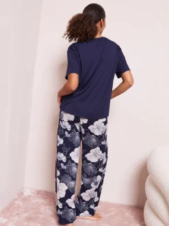 Marineblauw met bloemen - Friends Like These Short Sleeve Pyjamas